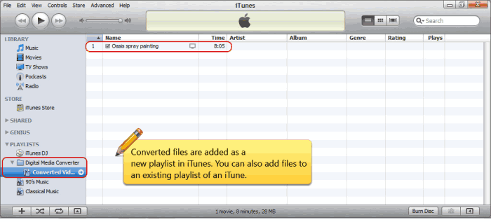 iTunes - Add converted files to an existing playlist or a new playlist in iTunes