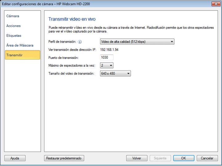 WebCam Monitor - Streaming Settings
