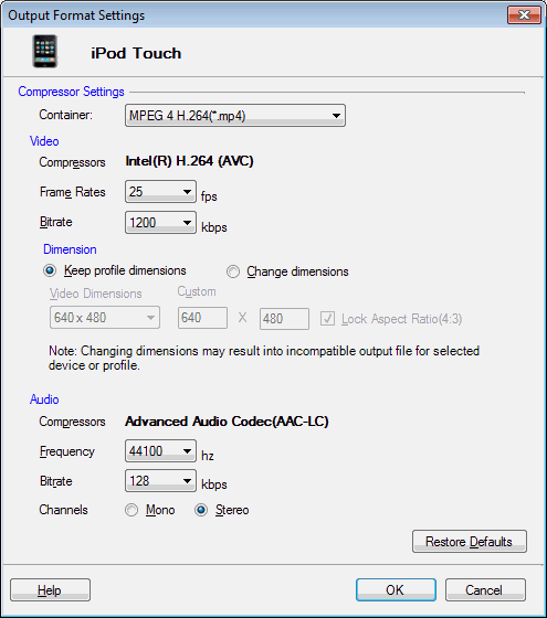 Apple Device Video Settings