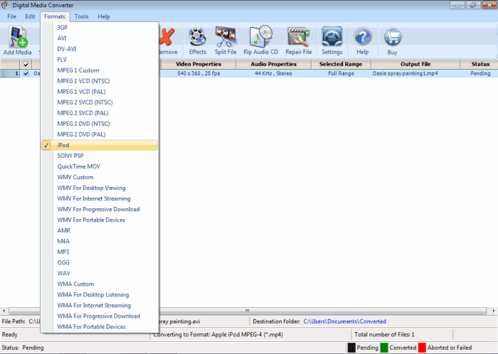 Digital Media Converter - iPod MP4 format