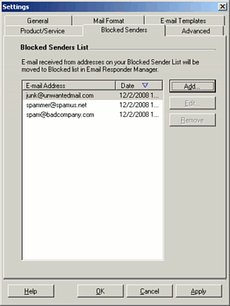 address responder email blocked sender settings list