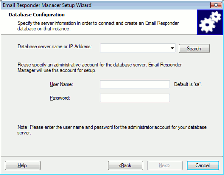 Email Responder Manager Setup Wizard Database Configuration