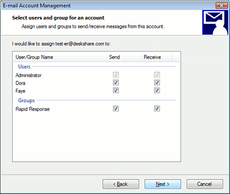 Assign Users and Groups to an Email Account