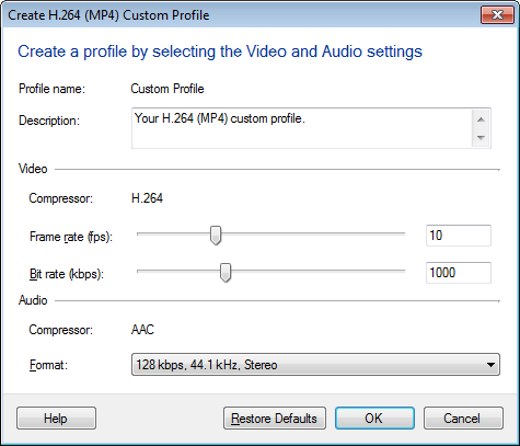 My Screen Recorder Pro : MPEG4 Custom Profile