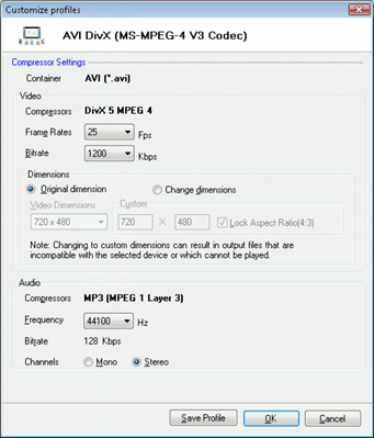 Customize AVi DivX Profile