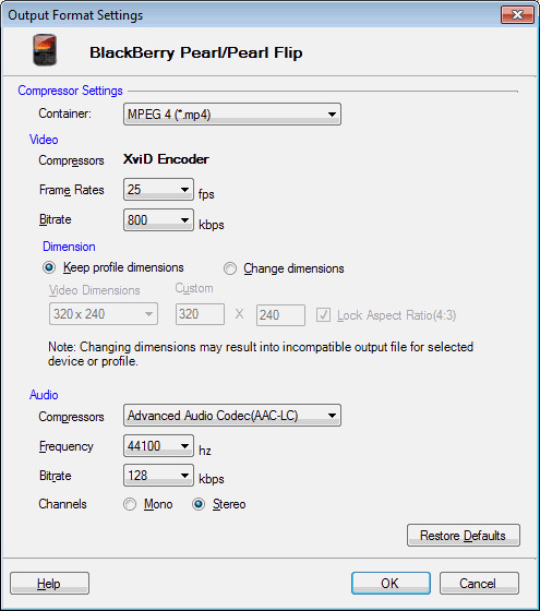Impostazioni BlackBerry Pearl / Flip