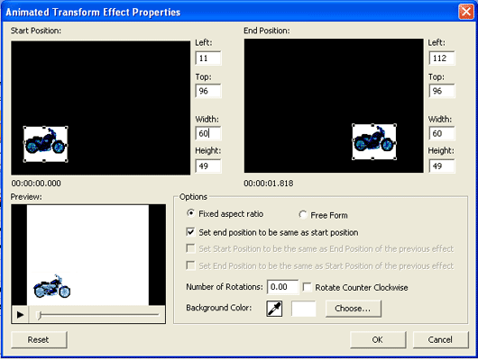 Video Edit Magic - Animated Transform Effect Properties window